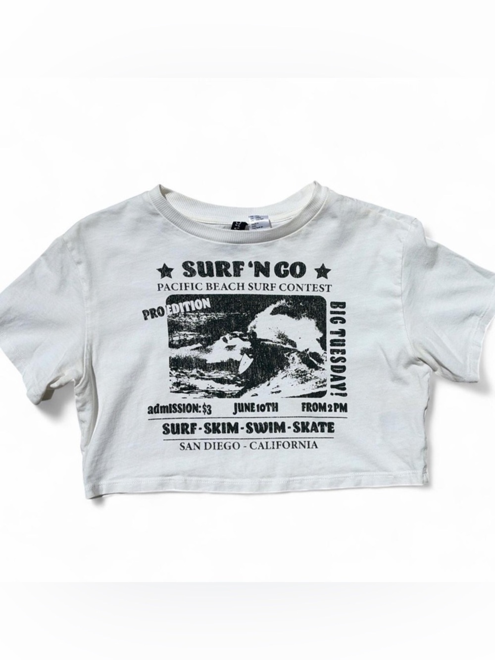 H&M Divided “Surf ‘N Go” Graphic Crop Tee – Women’s XXS |🤍🌊